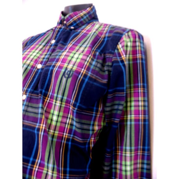 Chaps Blue/Green/Purple Cotton/Polyester Long Sleeve Shirt Men's Size Medium - Picture 6 of 14